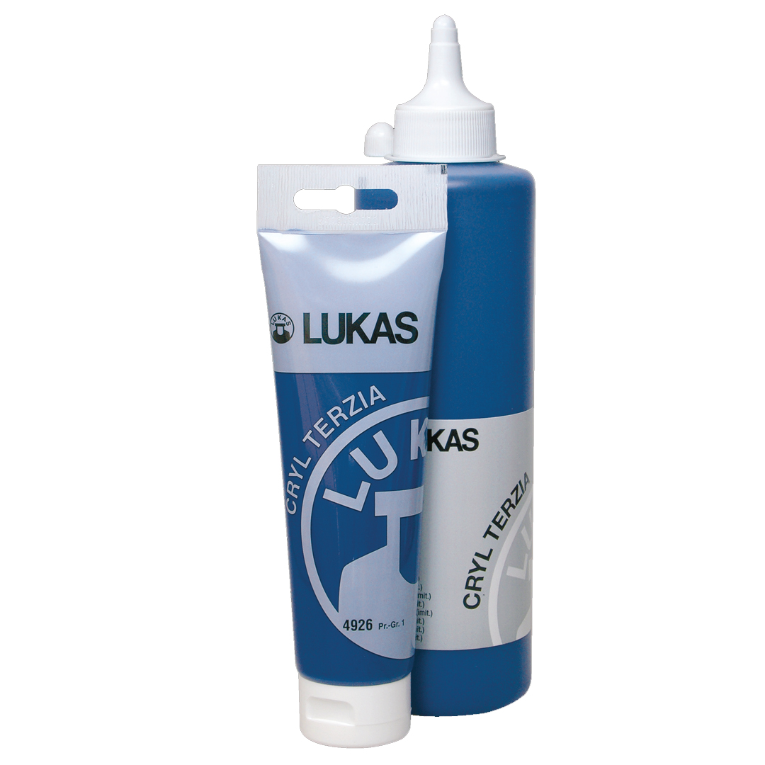 125ml tube and 500ml bottle of Lukas Cryl Terzia overlapping