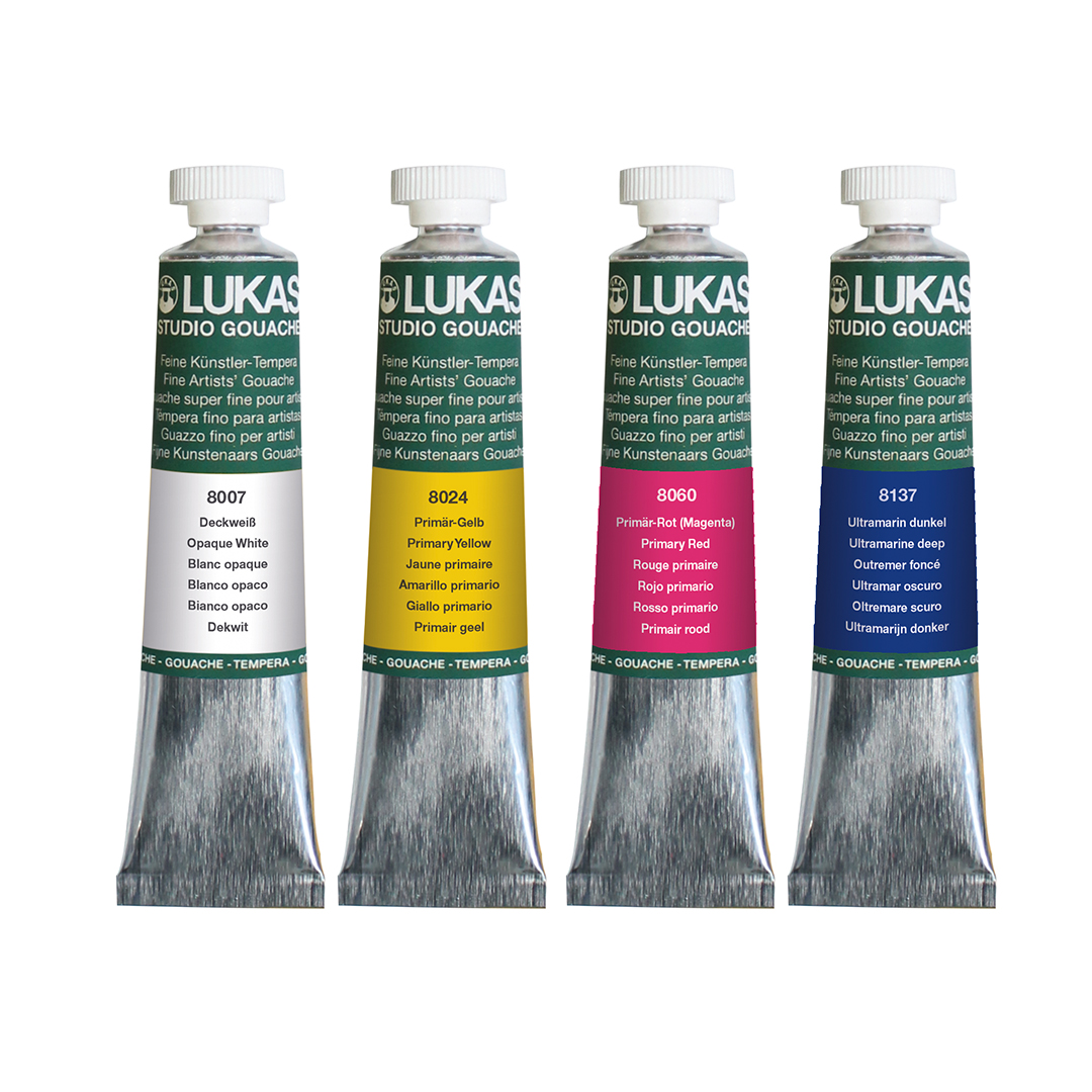 4 tubes of 20ml of Lukas Studio Gouache Side